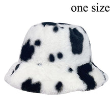 Load image into Gallery viewer, Winter Cow Leopard Faux Fur Fluffy Bucket Hats Women Outdoor Warm Sun Hat Soft Velvet Furly Fisherman Cap Lady Fashion Panama