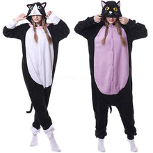 Load image into Gallery viewer, Winter Women Pajamas Kigurumi Unicorn Black Cat Animal Star Onesies Adult Couple Costume Cosplay Flannel Plus Size Sleepwear