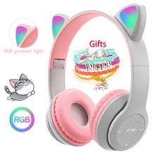 Load image into Gallery viewer, Wireless Headphones Cat Ear with Mic Blue-tooth Glow Light Stereo Bass Helmets Children Gamer Girl Gifts PC Phone Gaming Headset