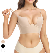 Load image into Gallery viewer, Women Deep U Multi-Way Push Up Convertible Low Cut Plunge Bra Shapewear Underwire Seamless Padded Body Shaper Backless Underwear