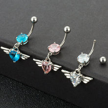 Load image into Gallery viewer, Women Fashion Piercing Pink Color Crystal Heart Wing Belly Navel Ring Dangle Personality Body Jewelry Accessories