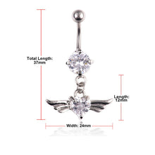 Load image into Gallery viewer, Women Fashion Piercing Pink Color Crystal Heart Wing Belly Navel Ring Dangle Personality Body Jewelry Accessories