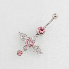 Load image into Gallery viewer, Women Fashion Piercing Pink Color Crystal Heart Wing Belly Navel Ring Dangle Personality Body Jewelry Accessories