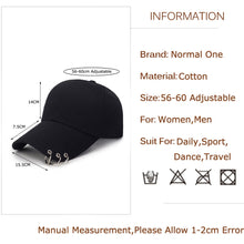 Load image into Gallery viewer, Women Men Hip Hop Kpop Snapback Baseball Cap Solid Color With Ring Sport Dancing Travel Lover Dad Hat Caps Streetwear Adjustable