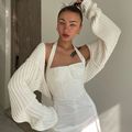 Load image into Gallery viewer, Women Ultra-short Sweater Coat 2023 Autumn Winter Long Sleeve Loose Knitted Crop Tops Solid Color Sexy Cardigan Sweaters Tops