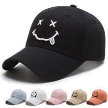 Load image into Gallery viewer, Women's Smile Face Embroidery Baseball Caps Kpop Black Cotton Adjustable Snapback Funny Hip Hop Cap Autumn Sun Dad Hats for Mens