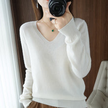Load image into Gallery viewer, Women's Sweater 2023 Autumn Winter Knitted Pullovers V-neck Slim Fit Bottoming Shirt Solid Soft Knitwear Jumpers Basic Sweaters