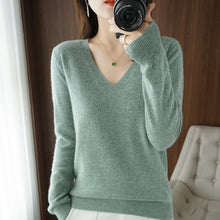 Load image into Gallery viewer, Women's Sweater 2023 Autumn Winter Knitted Pullovers V-neck Slim Fit Bottoming Shirt Solid Soft Knitwear Jumpers Basic Sweaters