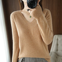 Load image into Gallery viewer, Women's Sweater 2023 Autumn Winter Knitted Pullovers V-neck Slim Fit Bottoming Shirt Solid Soft Knitwear Jumpers Basic Sweaters