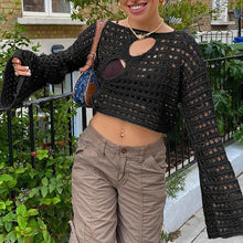 Load image into Gallery viewer, Hollow Out Cropped Knit Smock Top Women Vintage Loose Distressed Crochet Pullovers Crop Tops Fairy Grunge Sweater Cover-up