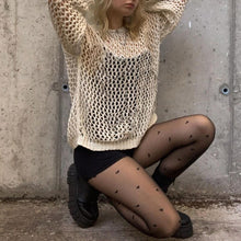 Load image into Gallery viewer, Hollow Out Cropped Knit Smock Top Women Vintage Loose Distressed Crochet Pullovers Crop Tops Fairy Grunge Sweater Cover-up