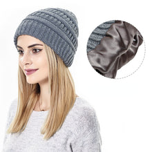 Load image into Gallery viewer, Autumn and Winter Ins New Hat Women's Protective Hairstyle Warm Wool Knitted Satin Hat 9 Colors