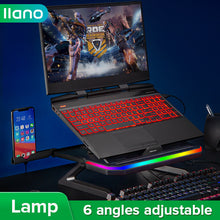 Load image into Gallery viewer, RGB Lamp Desktop Laptop Stand 10KG Load-bearing Expand Table Stand Cooler Notebook Bracket Radiator with Phone Holder