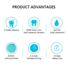 Load image into Gallery viewer, Adult Sonic Electric Toothbrush Waterproof 5 Modes +4 Brush Heads