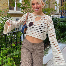 Load image into Gallery viewer, Hollow Out Cropped Knit Smock Top Women Vintage Loose Distressed Crochet Pullovers Crop Tops Fairy Grunge Sweater Cover-up