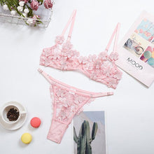 Load image into Gallery viewer, Aduloty 2-Piece Flroal Bra Set Women 13 Colors Mesh Bra Underwire + Panty Underwear Set Ladies Cut Out Sexy Lingerie Set