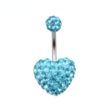 Load image into Gallery viewer, Heart Double Side Belly Piercing Rings Surgical Steel Crystal Disco Ball Belly Button Ring Navel Piercing Body Jewelry