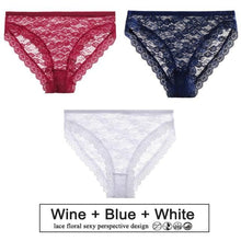 Load image into Gallery viewer, 3PCS/Set Perspective Panties Sexy Women Underwear Floral Lace Panties Female Lingerie Briefs for Woman Intimate Pantys Plus Size