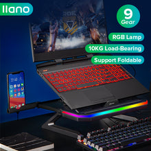 Load image into Gallery viewer, RGB Lamp Desktop Laptop Stand 10KG Load-bearing Expand Table Stand Cooler Notebook Bracket Radiator with Phone Holder