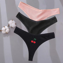 Load image into Gallery viewer, 3PCS Cotton Embroidery G-string Women's Panties Sexy Cherry Underwear Women Solid Color Panties Female Underpants M-XL