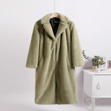 Load image into Gallery viewer, Women Contrast Color Mink Faux Fur Coat Turn Down Collar Winter Fur Lady Long Coat
