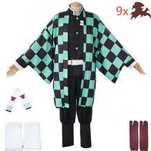 Load image into Gallery viewer, adult and kids Demon Slayer Cosplay Tanjirou Kamado Cosplay Costume Kimetsu no Yaiba Men Kimono Costume wigs earrings Halloween