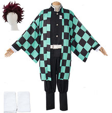 Load image into Gallery viewer, adult and kids Demon Slayer Cosplay Tanjirou Kamado Cosplay Costume Kimetsu no Yaiba Men Kimono Costume wigs earrings Halloween