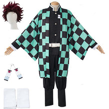 Load image into Gallery viewer, adult and kids Demon Slayer Cosplay Tanjirou Kamado Cosplay Costume Kimetsu no Yaiba Men Kimono Costume wigs earrings Halloween