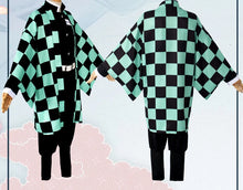 Load image into Gallery viewer, adult and kids Demon Slayer Cosplay Tanjirou Kamado Cosplay Costume Kimetsu no Yaiba Men Kimono Costume wigs earrings Halloween