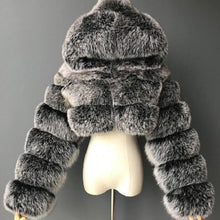Load image into Gallery viewer, Women's Coat Short Hooded Imitation Fur Coat Imitation Fox Hair Long Sleeve Splicing Coat