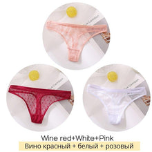 Load image into Gallery viewer, Sexy Lace Thongs Women 3Pcs/set Transparent G-string Panties Dots Lace T-back Underwear Fashion Female Underpants M-XL