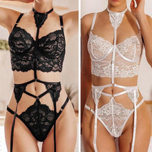 Load image into Gallery viewer, Women Sexy Lingerie Sets See Through Bra Pajamas Underwear Nightwear White Lace Bras and Panties Sleepwear