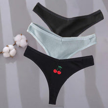 Load image into Gallery viewer, 3PCS Cotton Embroidery G-string Women's Panties Sexy Cherry Underwear Women Solid Color Panties Female Underpants M-XL