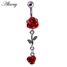 Load image into Gallery viewer, Alisouy 1PC Fashion Surgical Steel Silver Color Rose Flower Navel Belly Button Rings Bar Piercing Sexy Body Jewelry for Women