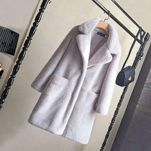 Load image into Gallery viewer, Fashionable Plus Size Thick Fur Coat Imitation Mink Fur Slim Mid-length Coat
