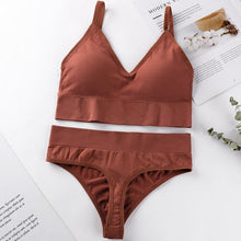 Load image into Gallery viewer, Women Seamless Bra Set Sexy Thong Low Waist Panties Wire Free Bra Bralette Lingerie Brassiere Cotton Female Underwear Set