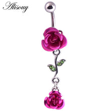 Load image into Gallery viewer, Alisouy 1PC Fashion Surgical Steel Silver Color Rose Flower Navel Belly Button Rings Bar Piercing Sexy Body Jewelry for Women