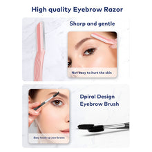 Load image into Gallery viewer, llano 4PCS Pink Eyebrow Trimmer Set Scissors Tweezers Eyebrow Razor Scraping Eyebrow Comb Razor Makeup Tools