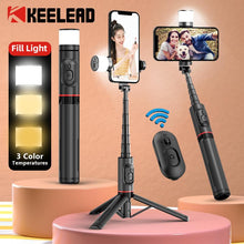 Load image into Gallery viewer, KEELEAD New Wireless Bluetooth Selfie Tripod Foldable Bracket Handheld Monopod With Fill Light