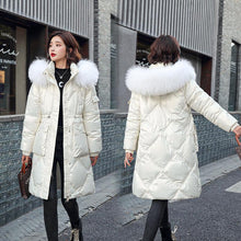 Load image into Gallery viewer, Winter Big Fur Collar Down Cotton Women Bright Face Mid-length Loose Cotton Jacket