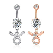 Load image into Gallery viewer, Navel Belly Button Rings Bar Surgical Steel Crystal 12 Constellations Dangle Body Piercing Gift