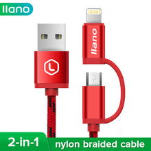 Load image into Gallery viewer, llano 1.2m Lightning + Micro USB 2-in-1 Nylon Braided Data Cable for Iphone Xiaomi Huawei Samsung Vivo Oppo Android Phone