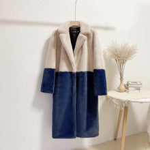 Load image into Gallery viewer, Women Contrast Color Mink Faux Fur Coat Turn Down Collar Winter Fur Lady Long Coat