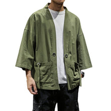 Load image into Gallery viewer, Japanese Fashion Kimono Cardigan Traditional Linen Shirts Men Basic Solid Color Samurai Costume Male Streetwear Yukata Haori