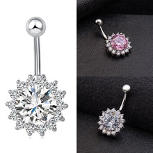 Load image into Gallery viewer, Flower Crystal Navel Belly Ring Button Bar Body Piercing Jewelry
