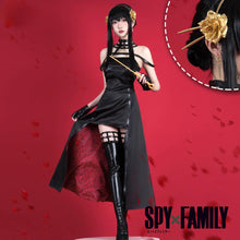 Load image into Gallery viewer, Anime Spy Family Yor Forger Cosplay Killer Assassin Gothic Halter Black Dress Outfit Cosplay Costume with Leather Stockings