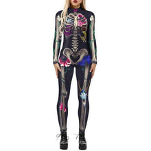 Load image into Gallery viewer, Womens 3D Skull Bone Frame Jumpsuit Long Sleeve Bodysuit Fancy Dress Halloween Cosplay Costume
