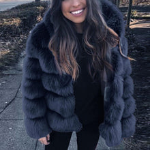 Load image into Gallery viewer, Women Ladies Fashion Faux Fur Thick Coats Mink Winter Long Sleeve Hooded Warm Jacket Outerwear