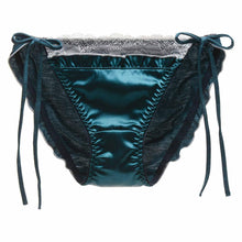 Load image into Gallery viewer, Women Lace Trim Satin Briefs Ladies Solid Color Sides Lace-up Pleated Panties Elastic Waistband Underpants Underwear