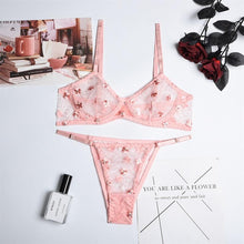 Load image into Gallery viewer, Aduloty's Women's Candy-Color Lace Embroidered Sexy Lingerie Set Underwire Gather Bra Mesh See-Through Erotic Underwear Panties
